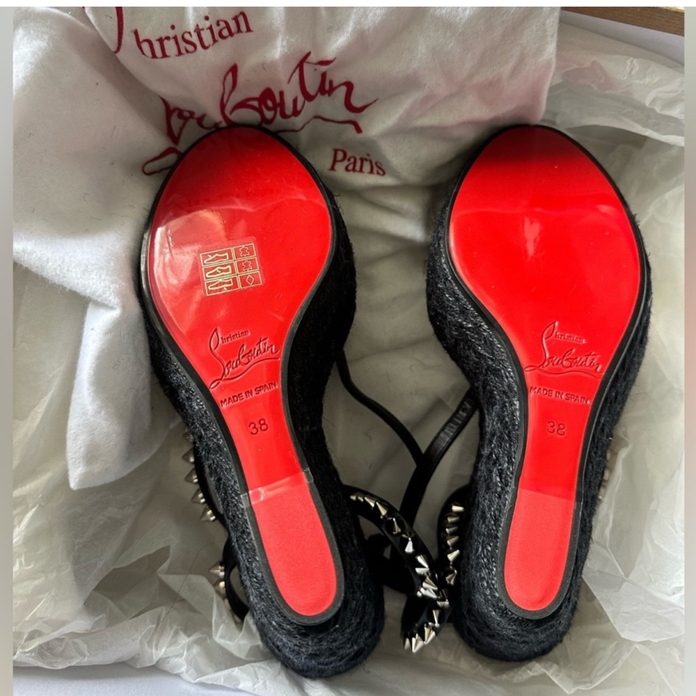 Christian Louboutin Mafaldina Zeppa 120 Black Spiked Wedge Sandals 38 NEW $895 - Picture 7 of 13